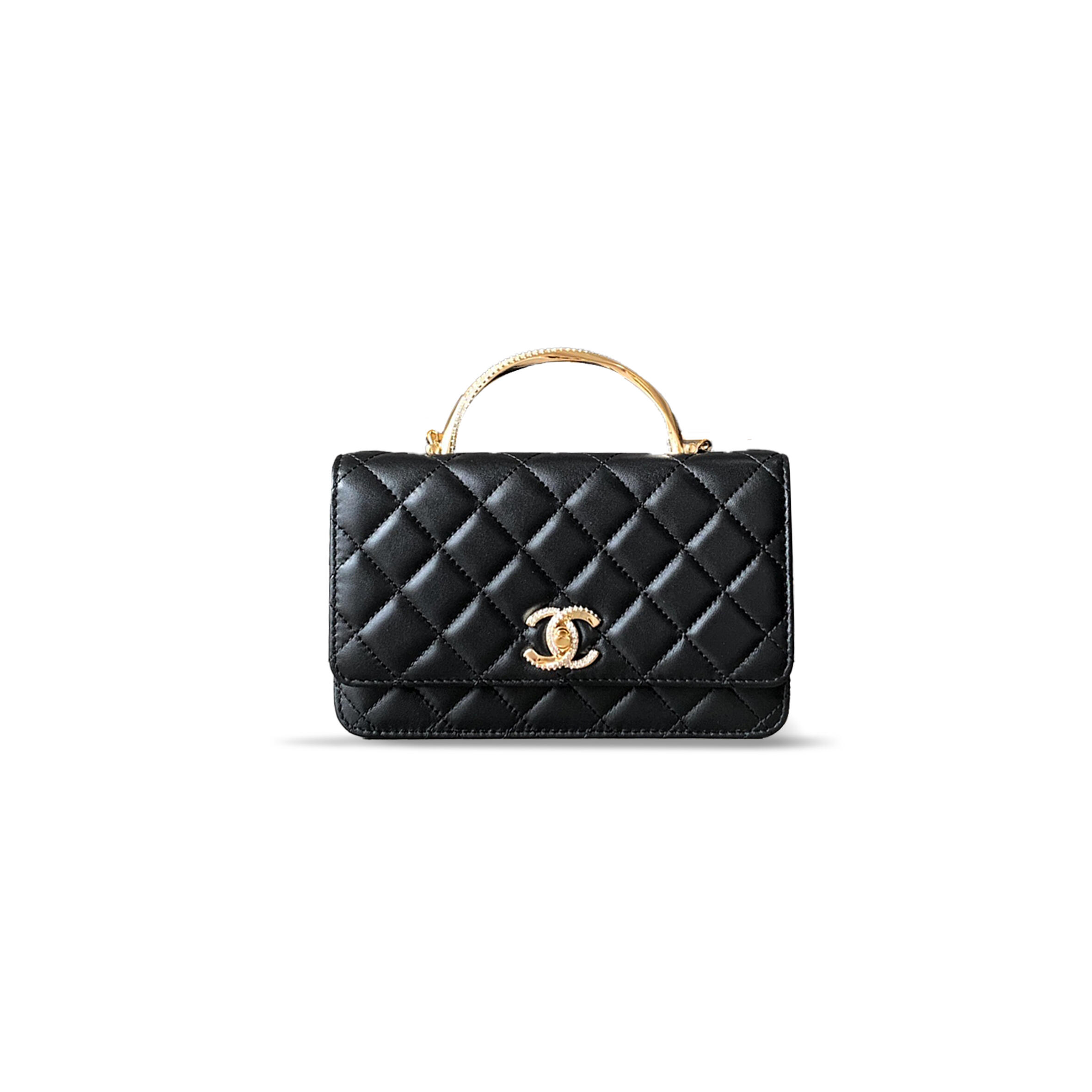 CHANEL MASTER LARGE CLUTCH WITH CHAIN LAMBSKIN, STRASS & GOLD-TONE METAL BLACK 796353 (19.2*12.3*3.5cm)